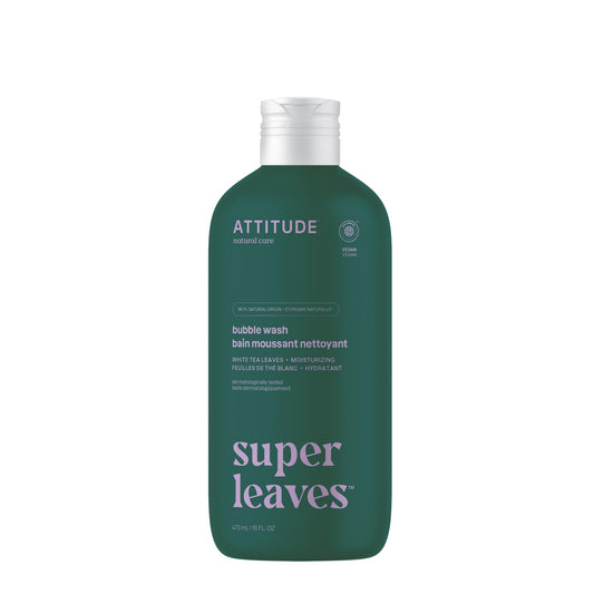 ATTITUDE Bubble Bath, Made in Canada, EWG Verified, Plant and Mineral-Based, Dermatologically Tested, Vegan Body Care Products, White Tea Leaves, 473 mL