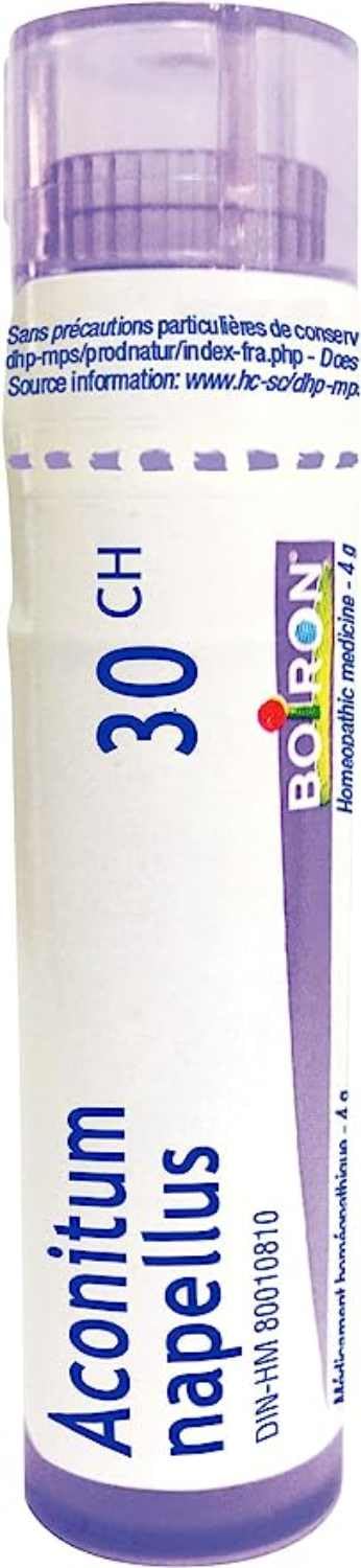 Boiron Aconitum napellus 30ch,Homeopathic medicine. Each tube contains 4 g (approximately 80 pellets)