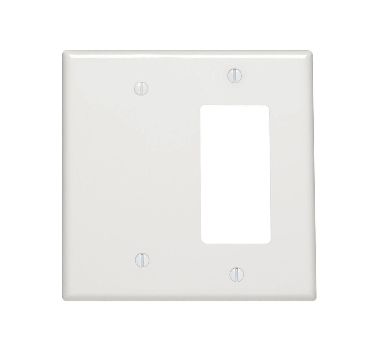 Leviton Decora 2-Gang, 1-Blank 1-Combination Wallplate, Midway Size, Thermoset, 80608-00W, White