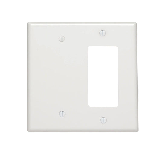 Leviton Decora 2-Gang, 1-Blank 1-Combination Wallplate, Midway Size, Thermoset, 80608-00W, White
