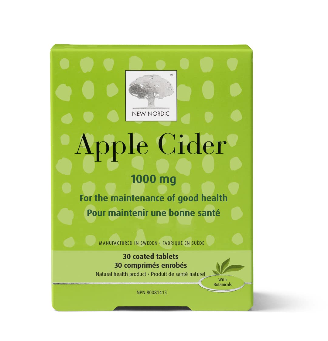 New Nordic Apple Cider 1000 mg - Natural Apple Cider Pills Offer General & Digestive Support - No Bitter Taste - Also includes Chromium - 30 Vegan Tablets