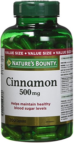 Nature's Bounty Cinnamon Pills and Herbal Health Supplement, Helps Maintain Blood Sugar Levels, 500mg, 200 Capsules