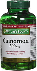 Nature's Bounty Cinnamon Pills and Herbal Health Supplement, Helps Maintain Blood Sugar Levels, 500mg, 200 Capsules