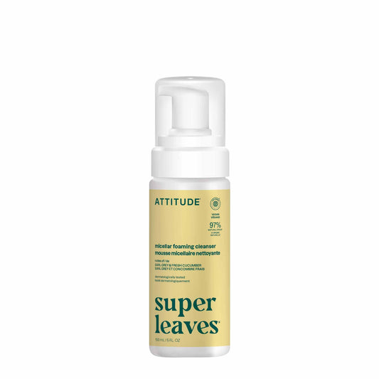 ATTITUDE Micellar Foaming Facial Cleanser, Made in Canada, EWG Verified, Dermatologically Tested, Plant and Mineral-Based, Vegan, Earl Grey & Fresh Cucumber Scent, 150 mL