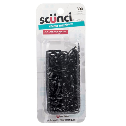 Scunci Value Pack 300-Pieces Black Polyband Hair Elastics (39703Wc), 1 Count