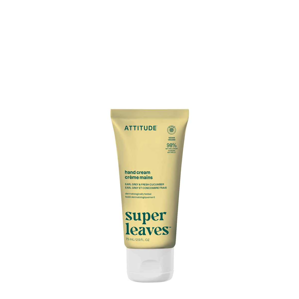ATTITUDE Hand Cream, Made in Canada, EWG Verified, Plant and Mineral-Based, Vegan Personal Care Products, Earl Grey & Fresh Cucumber Scent, 75 mL