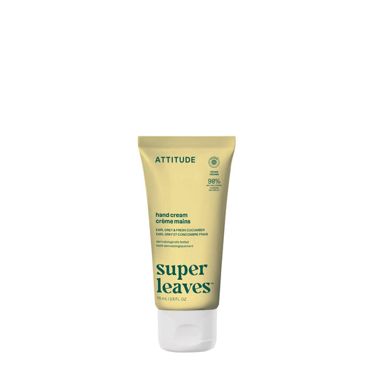 ATTITUDE Hand Cream, Made in Canada, EWG Verified, Plant and Mineral-Based, Vegan Personal Care Products, Earl Grey & Fresh Cucumber Scent, 75 mL