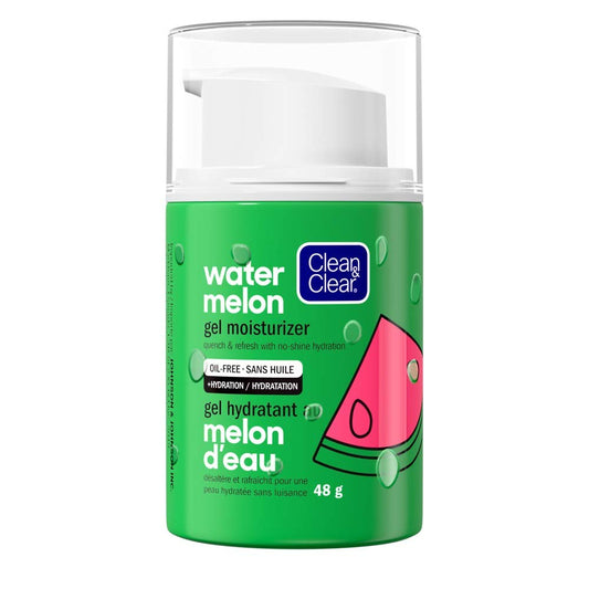 Clean & Clear Hydrating Watermelon Gel Facial Moisturizer, Oil-free Daily Face Gel Cream To Quench & Refresh Dry Skin, Lightweight & No-shine, 48g, 48 grams