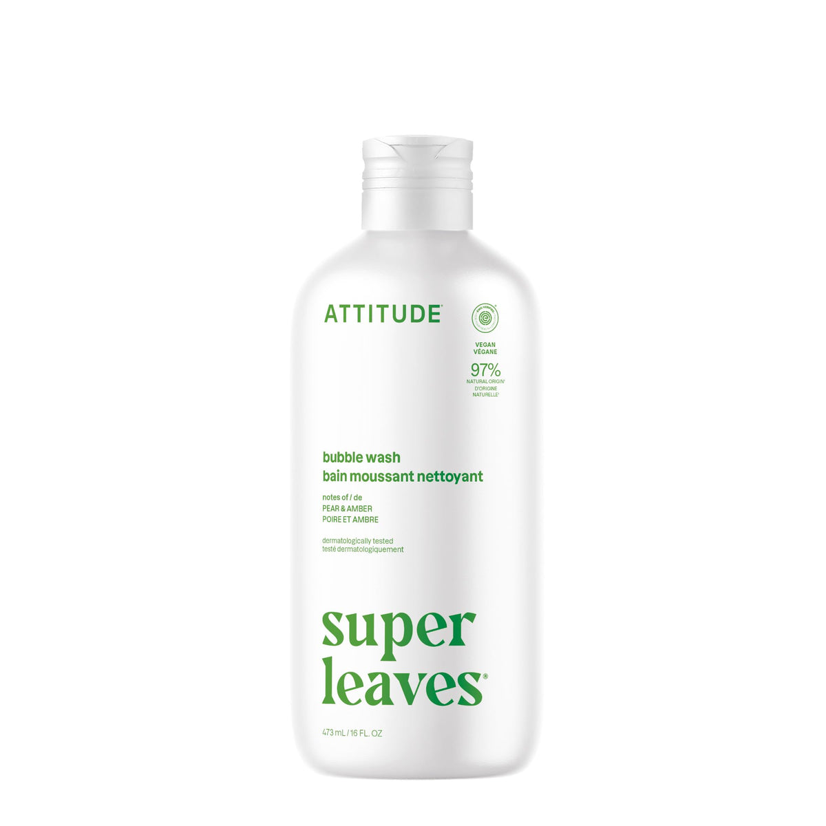 ATTITUDE Bubble Bath & Body Wash, EWG Verified, Vegan & Plant-Based, Dermatologist-Tested, Gentle Cleansing Formula, Pear & Amber Scent, 473 mL