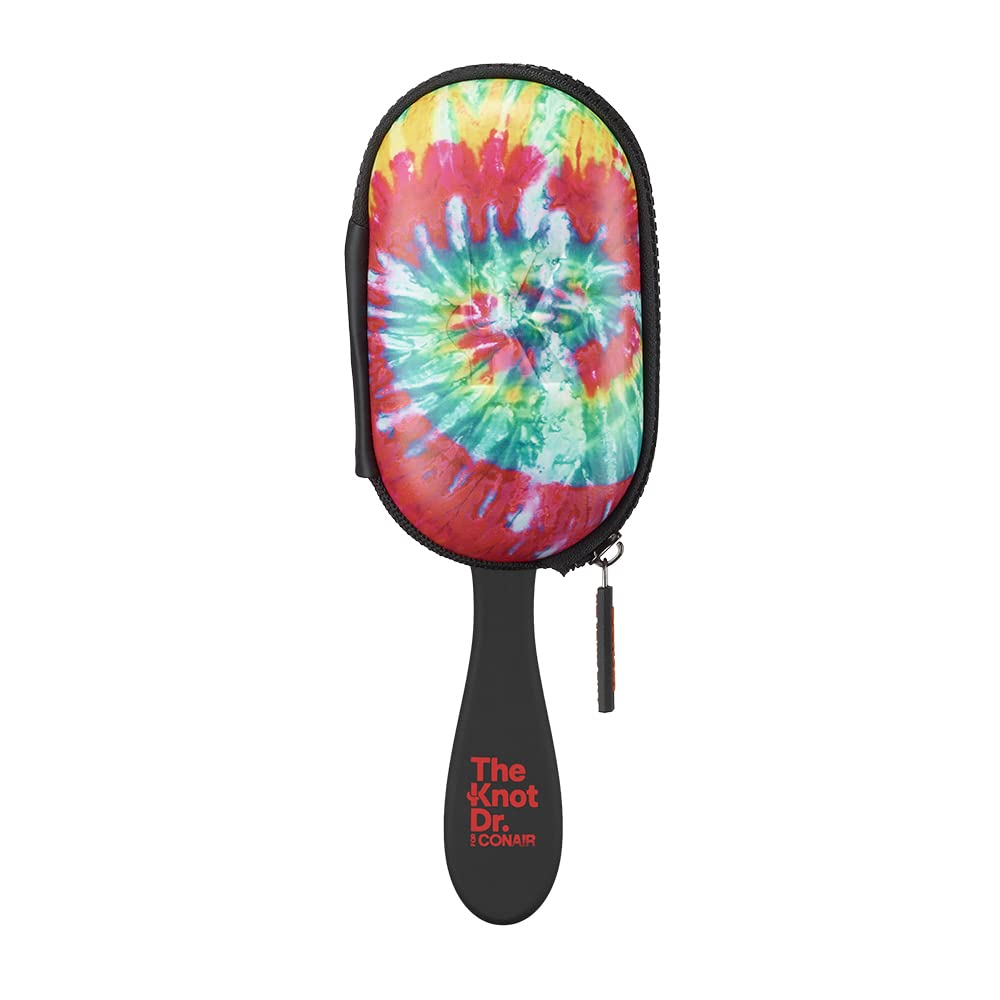 The Knot Dr. for Conair Hair Brush, Wet and Dry Detangler with Storage Case, Removes Knots and Tangles, For All Hair Types, Red Tie-Dye