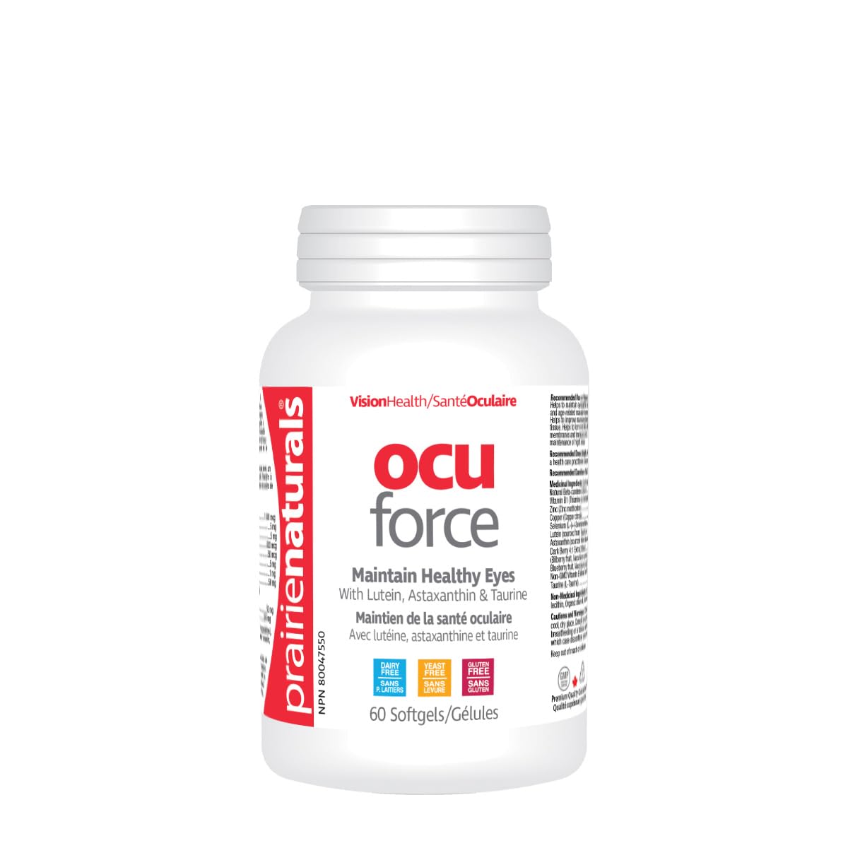 Prairie Naturals Ocu-Force Vision Support with Lutein, Astaxanthin, Taurine, Vitamins & Minerals Softgel - 60 Count