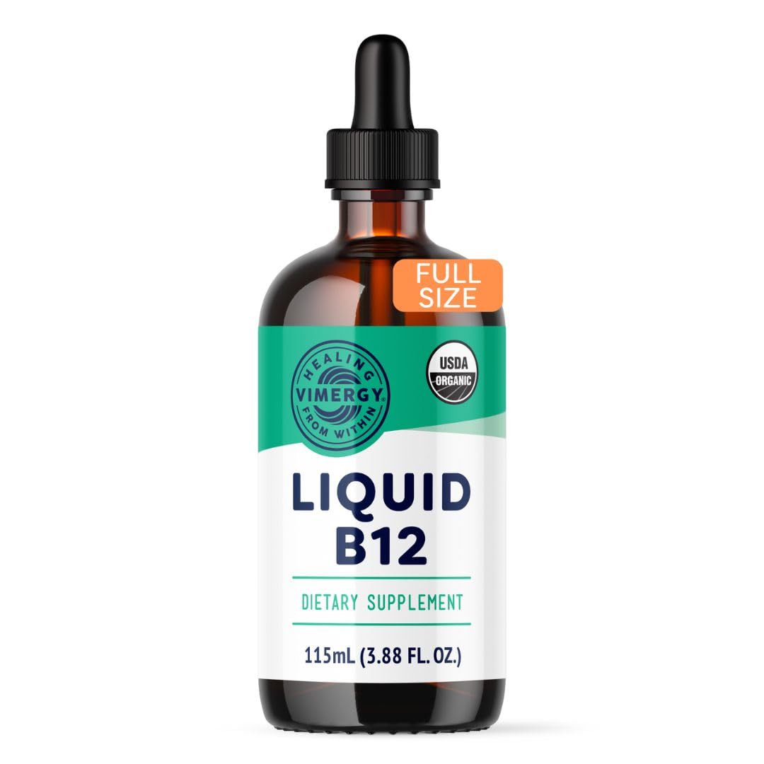 Vimergy Liquid B12 – Fast-Absorbing Brain Support – Energy Support Supplement – USDA Certified Organic, Vegan, Non-GMO – 115 Servings (115 mL)