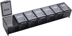 EZY DOSE Weekly 7-Day Pill Organizer, X-Large Vitamin and Medicine Box, Spacious Compartments for Pills and Supplements, Durable Black Design, Easy-Open Lids, Perfect for Home and Travel Use