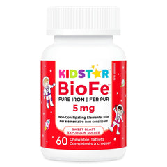 Kidstar Nutrients - BioFe Pure Iron 5mg, 60 Chewable Tablets 30-Day Supply - Helps to Prevent Iron Deficiency Anemia - No Stomach Upset and Constipation - Vegan, Non-GMO, Gluten-Free and Sugar-Free