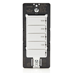 Leviton Countdown Timer Switch, 10-20-30-60 min, No Neutral Required, Single Pole, 15 Amp, DT160-1LW, White