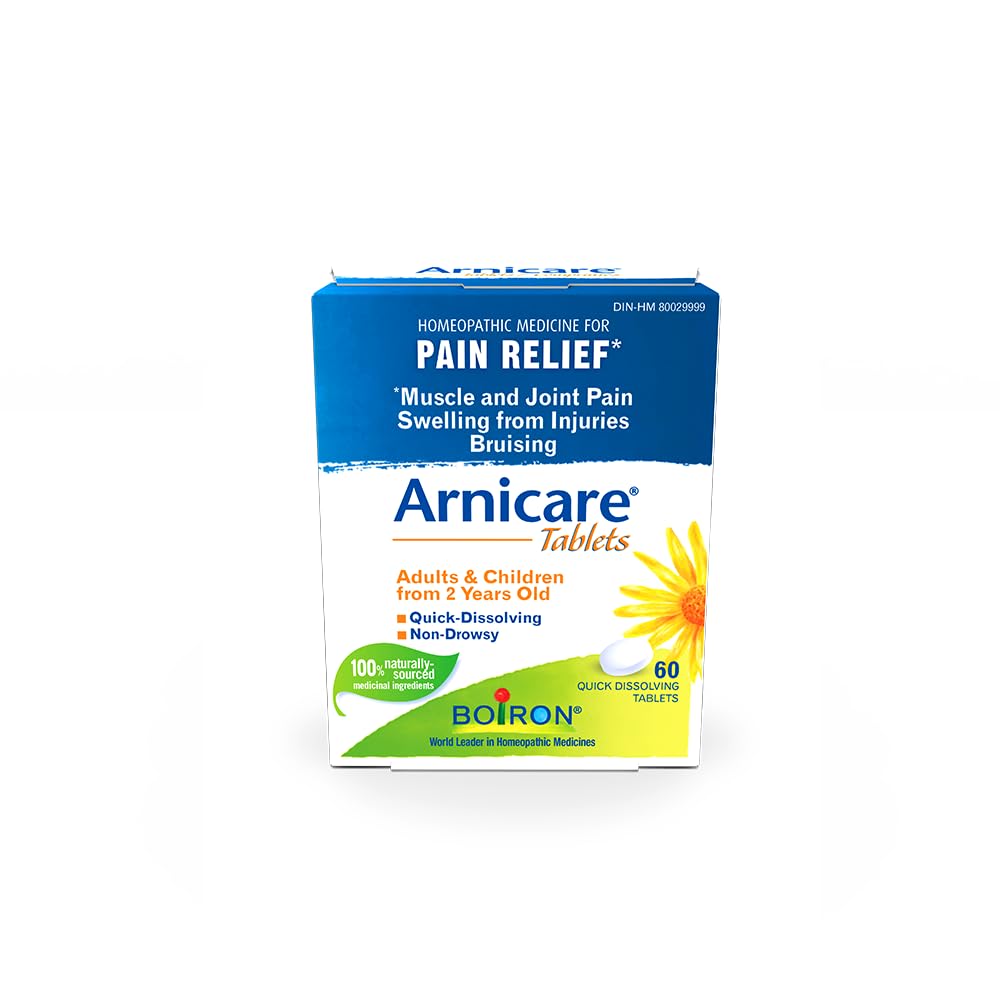 Boiron Arnicare Tablets, Homeopathic Medicine for Muscle and Joint Pain Relief, Swelling from injuries, Bruise & Brusing, from Natural Sourced Plants Including Arnica Montana, 60 Tablets.