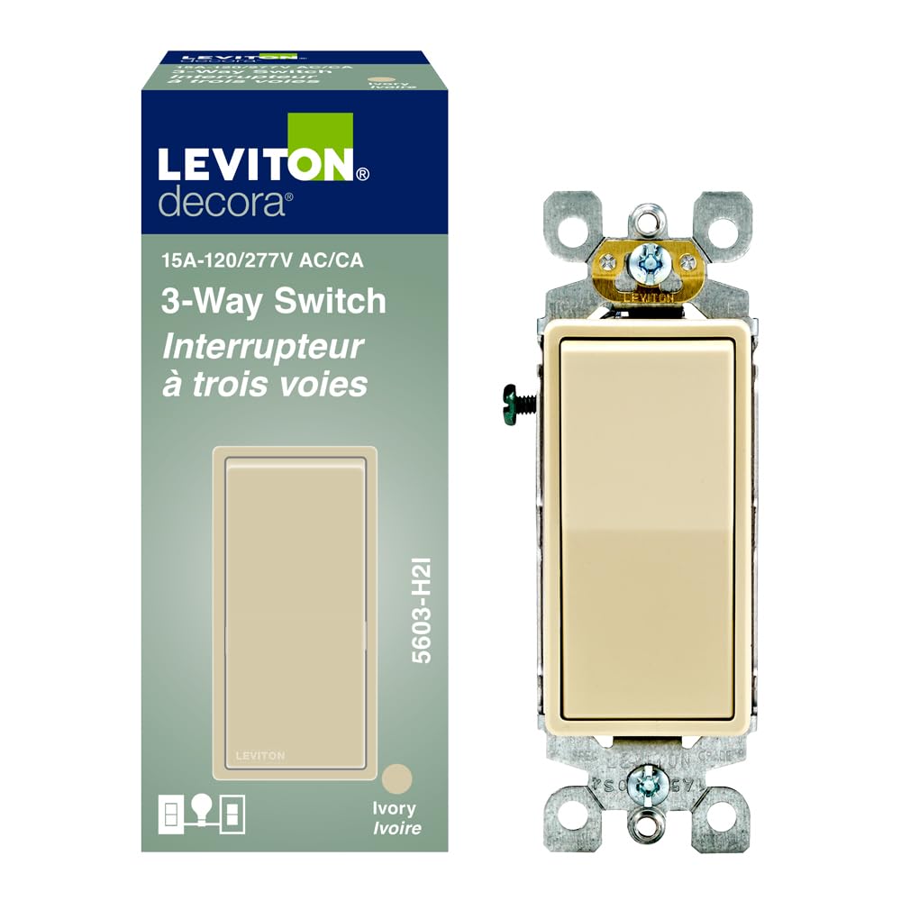 Leviton Decora Rocker 3-Way Switch, 15 Amp, 05603-H2I, Wallplate not Included, Ivory