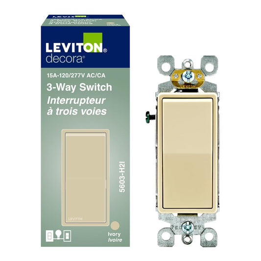 Leviton Decora Rocker 3-Way Switch, 15 Amp, 05603-H2I, Wallplate not Included, Ivory