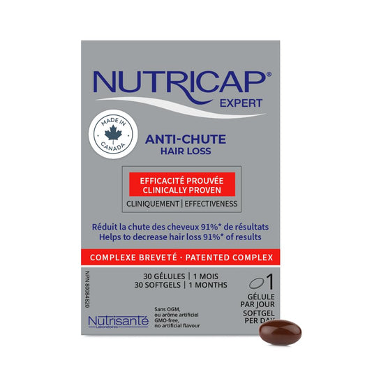 Nutricap Hair Loss 30 - Made In Canada - Biotin, Zinc, Vitamin E - Promotes Hair Growth - 1 Month Treatment