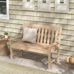 52 Inch All-Weather HDPE Outdoor Bench with Backrest and Armrests-Teak