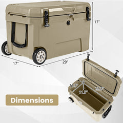 52 Quart Portable Hard Cooler with 6-Day Ice Retention and Wheels-Khaki