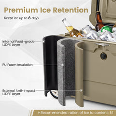 52 Quart Portable Hard Cooler with 6-Day Ice Retention and Wheels-Khaki