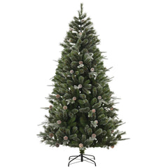 6FT Artificial Christmas Snow Pine Tree Holiday Home Xmas Decoration with Automatic Open, Pinecone, Green