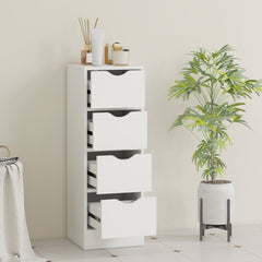 4-Drawer Bathroom Cabinet, Freestanding Narrow Storage Cabinet with Groove Handles for Small Spaces, White