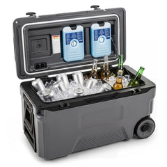 53 Quart Portable Rolling Cooler with Fish Ruler for Outdoor-Gray