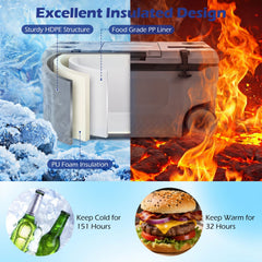 53 Quart Portable Rolling Cooler with Fish Ruler for Outdoor-Gray