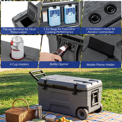 53 Quart Portable Rolling Cooler with Fish Ruler for Outdoor-Gray