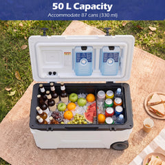 53 Quart Portable Rolling Cooler with Fish Ruler for Outdoor-White