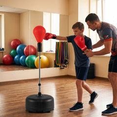 54.5 inches-62 inches Height Adjustable FPunching Bag with Stand for Teens and Adults-Red