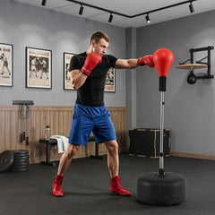 54.5 inches-62 inches Height Adjustable FPunching Bag with Stand for Teens and Adults-Red
