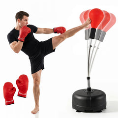 54.5 inches-62 inches Height Adjustable FPunching Bag with Stand for Teens and Adults-Red