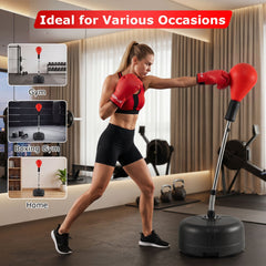 54.5 inches-62 inches Height Adjustable FPunching Bag with Stand for Teens and Adults-Red