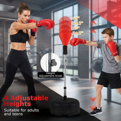 54.5 inches-62 inches Height Adjustable FPunching Bag with Stand for Teens and Adults-Red
