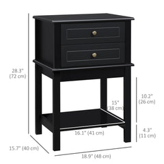 Modern Sofa Side Table, Accent End Table with Drawers and Storage Shelf, Nightstand for Bedroom Living Room, Black
