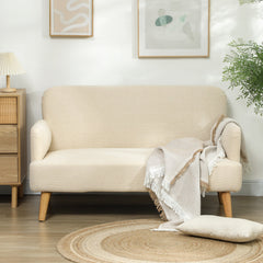 Velvet Feel Fabric 2 Seater Sofa, Small Sofa Loveseat with 8.3" Thick Padding and Wood Legs, Black