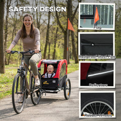 Bike Trailer for Kids, Baby Bicycle Trailer with 5-Point Harness, 16" Rubber Wheels, Storage Bag, for 18+ Months, Red