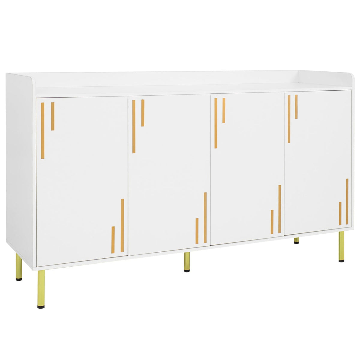 55 inches Buffet Cabinet with 4 Doors and 5 Metal Legs Modern Credenza-White