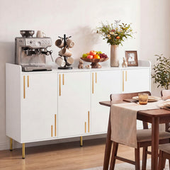 55 inches Buffet Cabinet with 4 Doors and 5 Metal Legs Modern Credenza-White