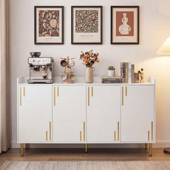 55 inches Buffet Cabinet with 4 Doors and 5 Metal Legs Modern Credenza-White