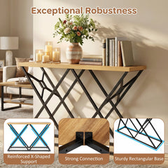 55 Inch Console Table with Solid Metal Frame and Storage-Wood