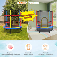 55 Inch Kids Recreational Trampoline Bouncing Jumping Mat with Enclosure Net-Yellow