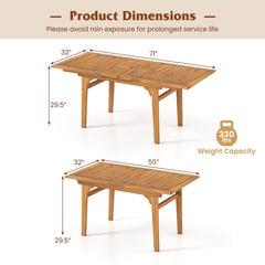 55 Inch Patio Dining Table Expandable for 6-8 People with Umbrella Hole