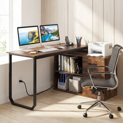 55 Inch Reversible L Shaped Desk with 3 Drawers Home Office Desk with Adjustable Shelf-Rustic Brown