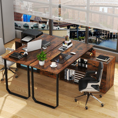 55 Inch Reversible L Shaped Desk with 3 Drawers Home Office Desk with Adjustable Shelf-Rustic Brown