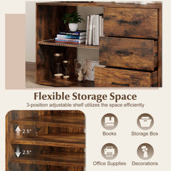 55 Inch Reversible L Shaped Desk with 3 Drawers Home Office Desk with Adjustable Shelf-Rustic Brown