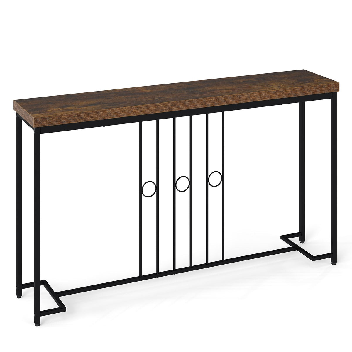 55 inches Industrial Console Table with H-Shaped Base-Brown